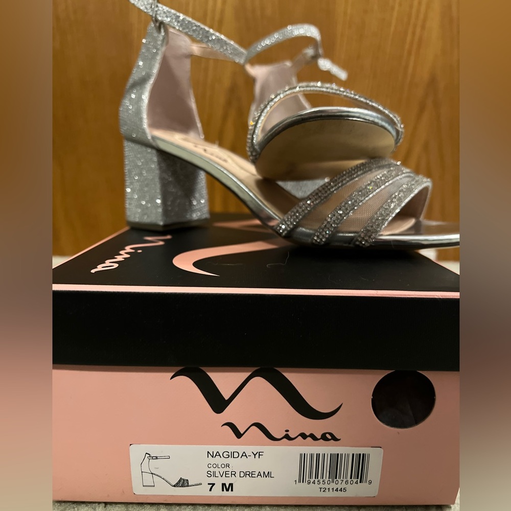 Sparkly Block Heel Open Toe Sandals - image 4